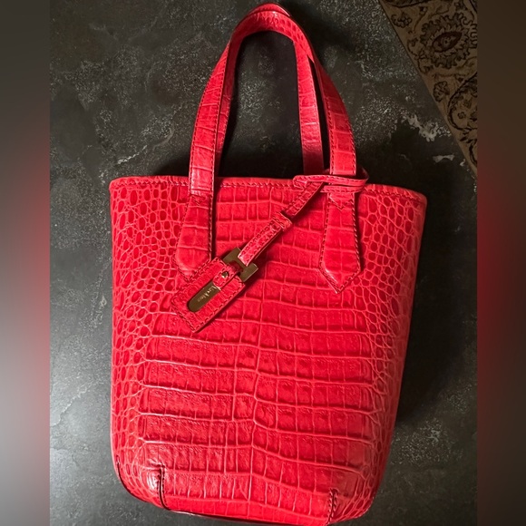 Max Mara Embossed Red Leather Bucket Bag - Picture 12 of 13
